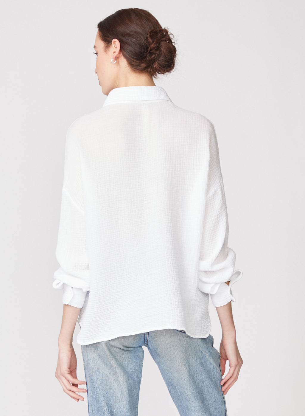 Gauze Long Sleeve Oversized Shirting Top in White