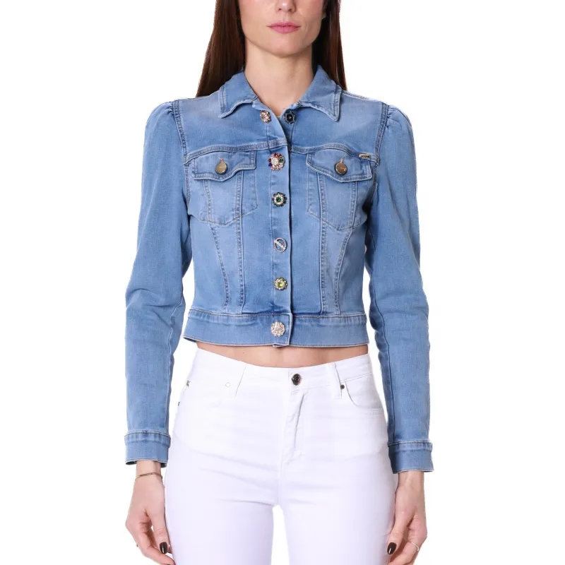 GIACCA CROPPED IN DENIM, BLU