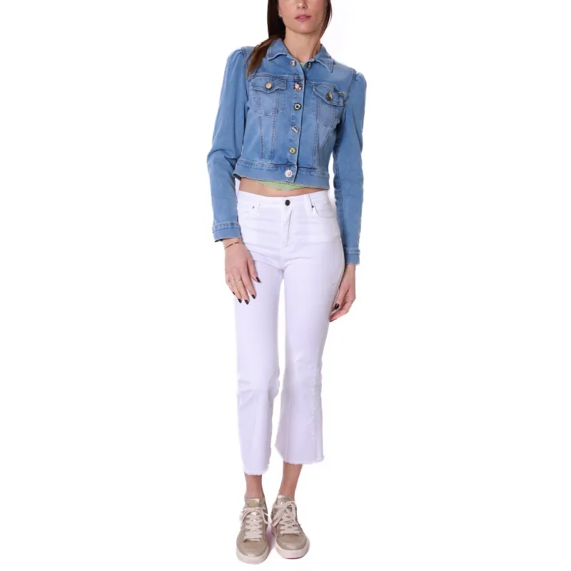 GIACCA CROPPED IN DENIM, BLU