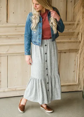 Gray Cozy Knit Tiered Midi Skirt