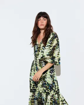 Green Texture Print Tiered Midi Dress, size 18