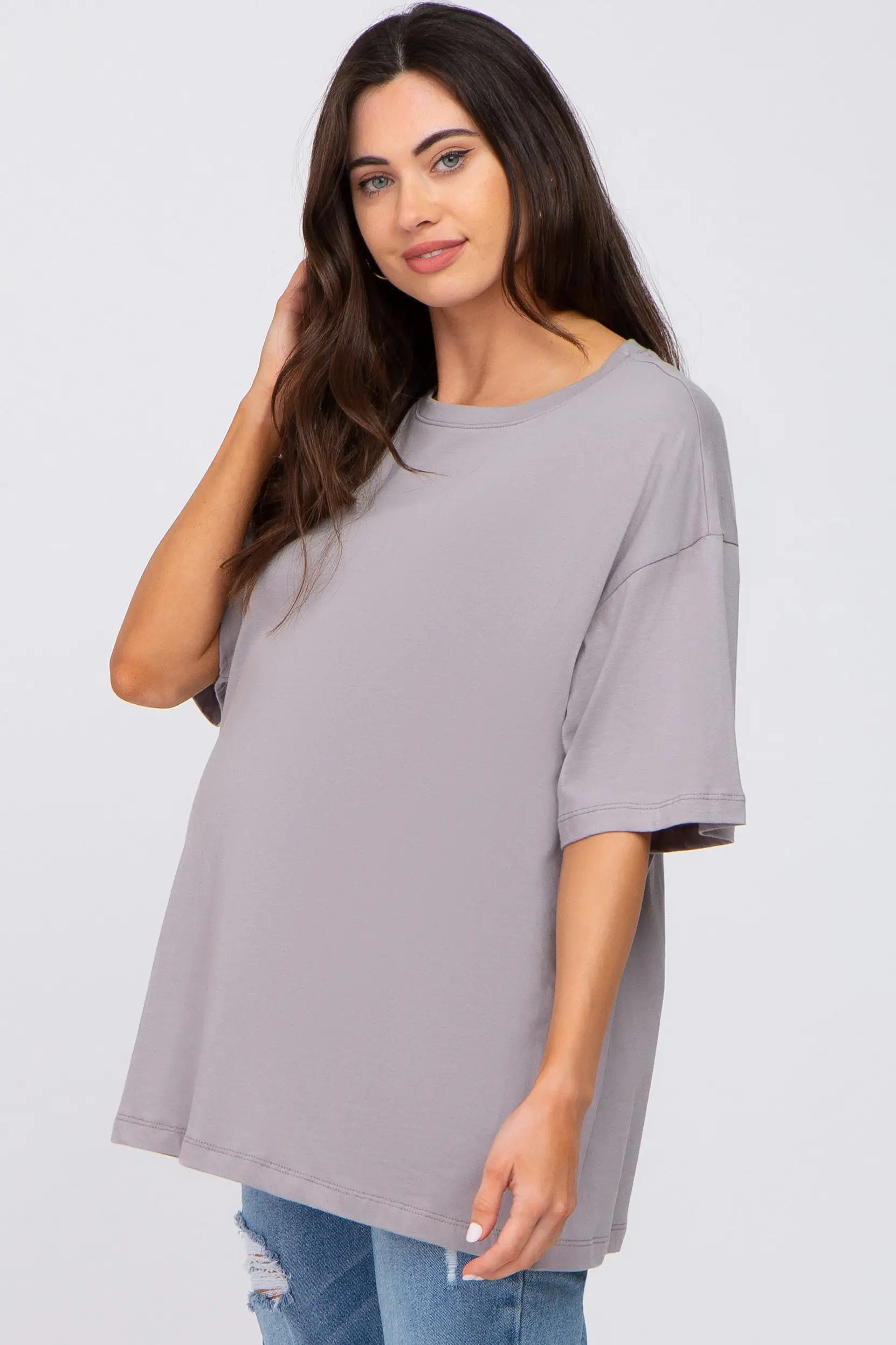 Grey Basic Oversized Maternity Tee