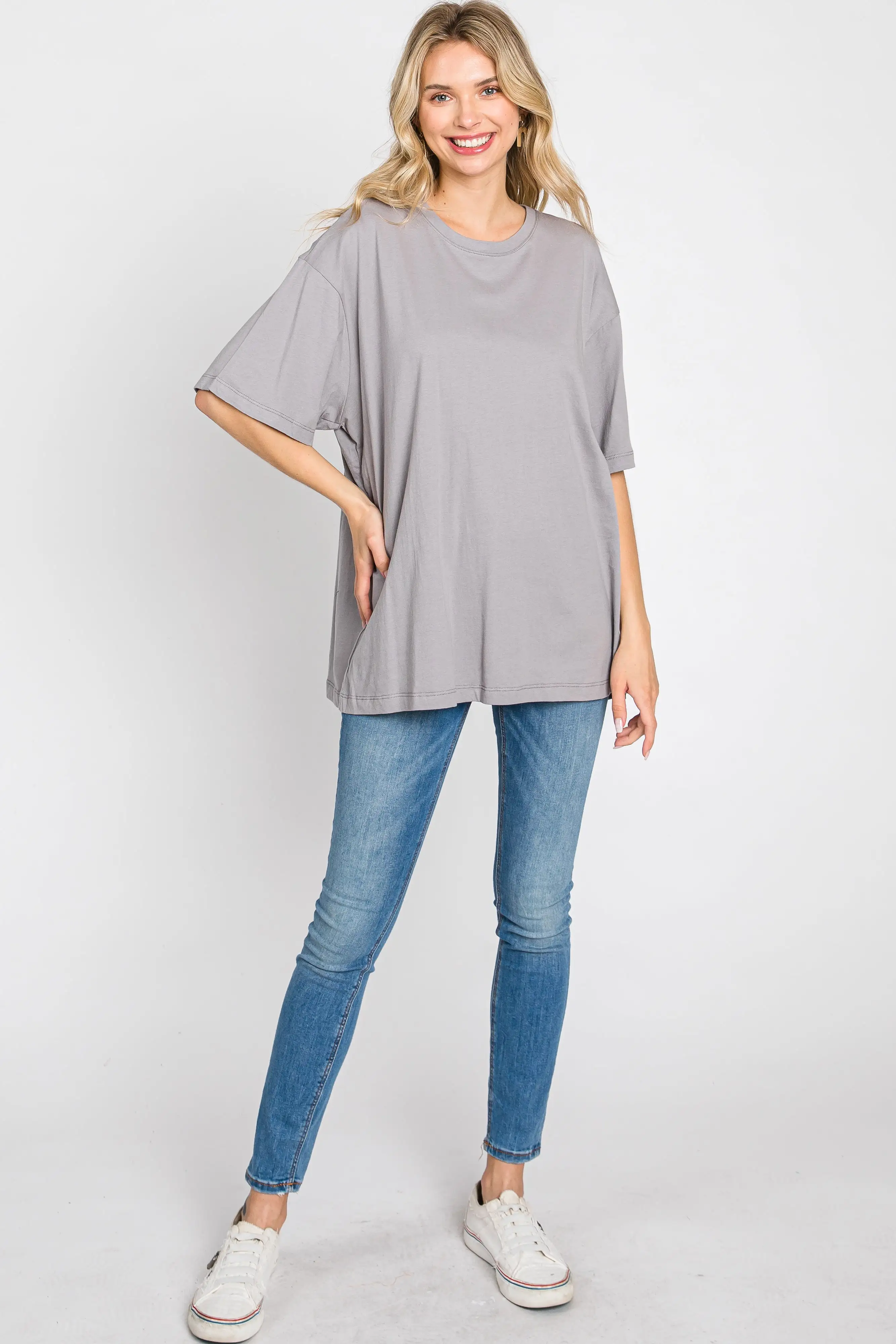 Grey Basic Oversized Maternity Tee