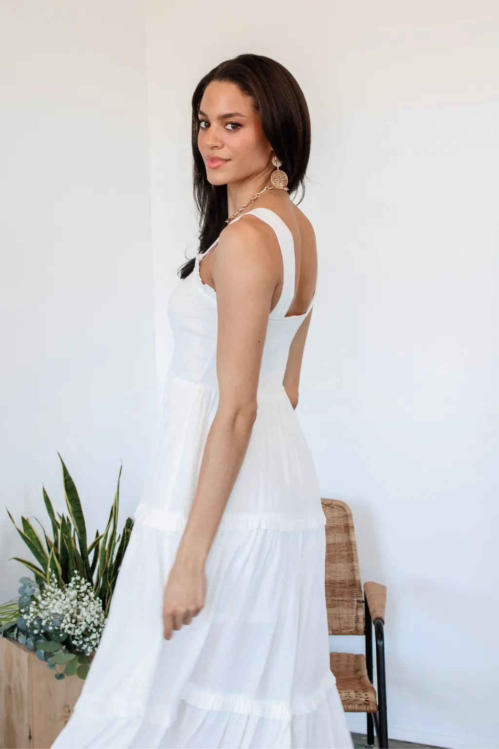 Hey June Tiered Midi Dress in White