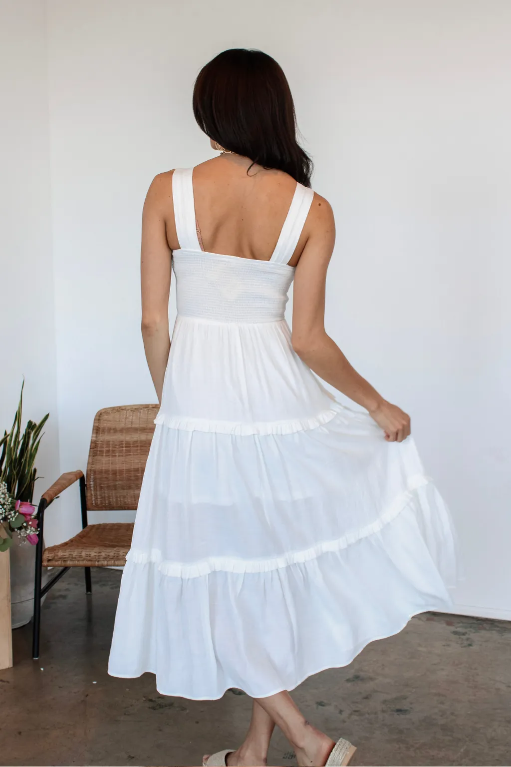 Hey June Tiered Midi Dress in White