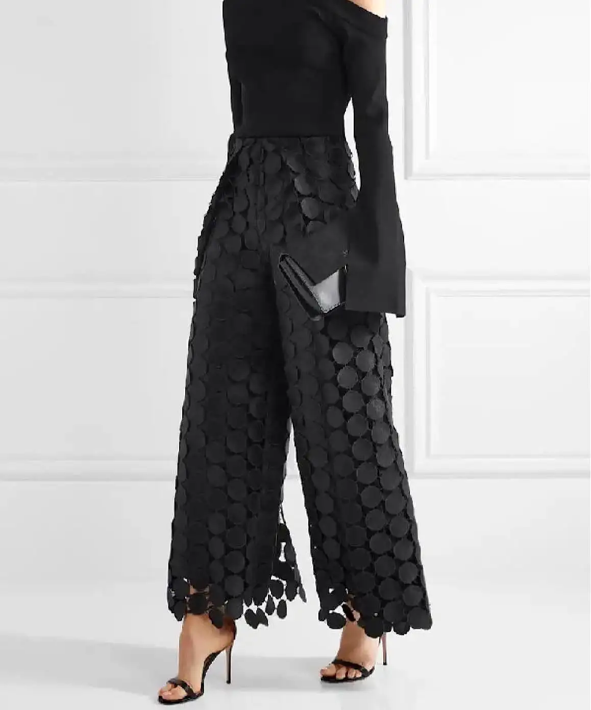 High Waisted Wide Leg Polka Dot Trousers