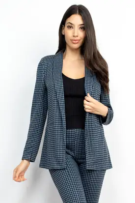 Houndstooth Notch Seamed Blazer