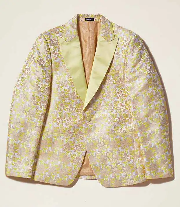 Inserch Mini Floral Jacquard Peak Lapel Blazer BL203-16 Yellow