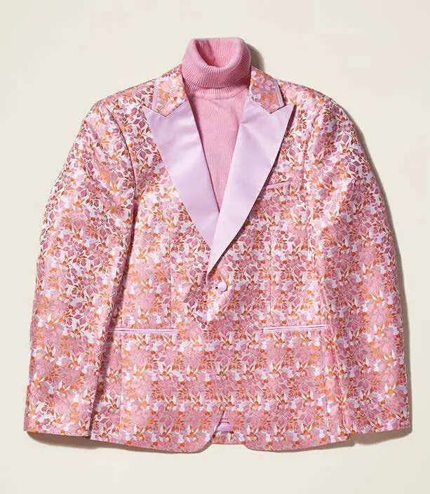 Inserch Mini Floral Jacquard Peak Lapel Blazer BL203-62 Pink