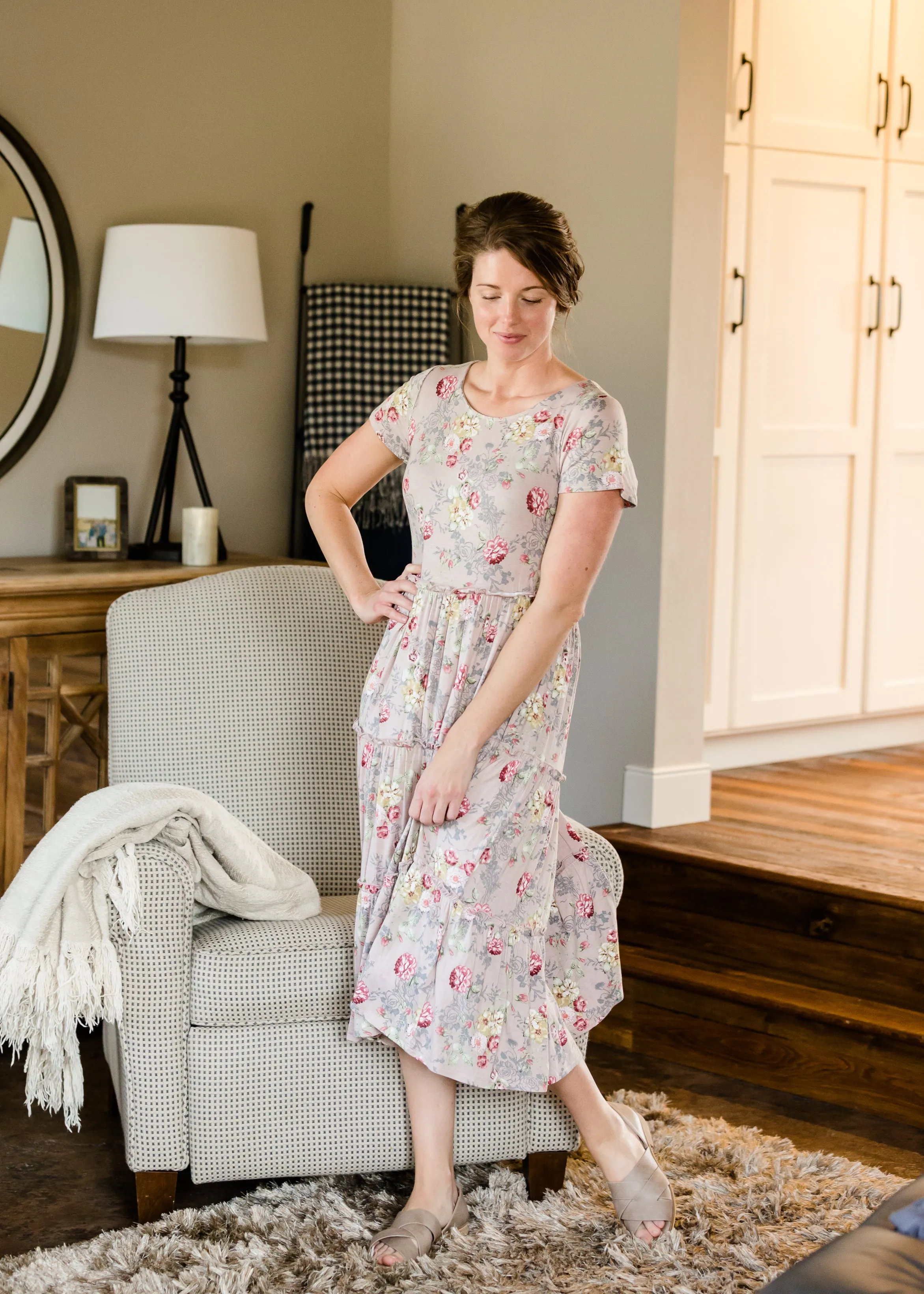 Knit Floral Tiered Midi Dress