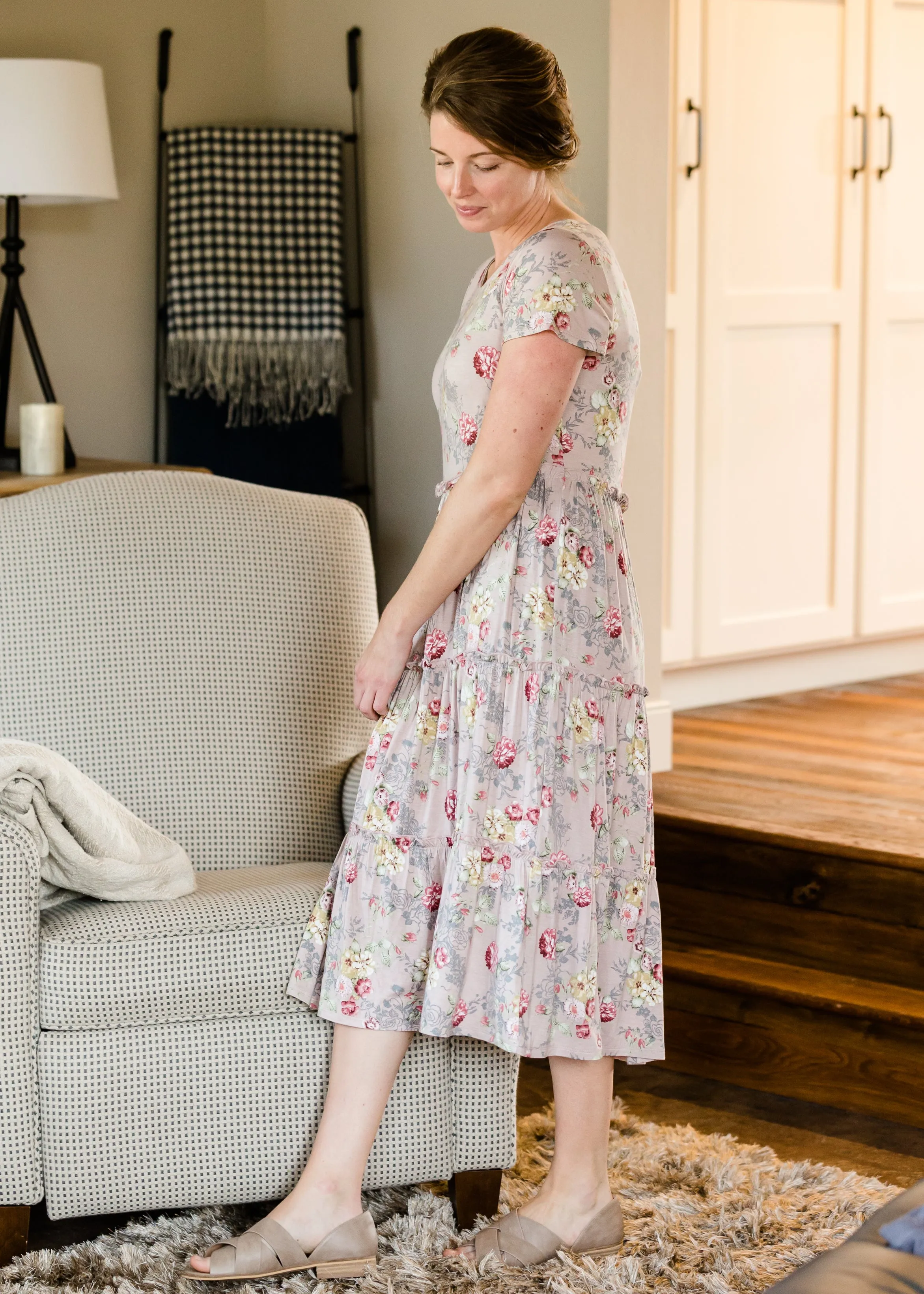 Knit Floral Tiered Midi Dress