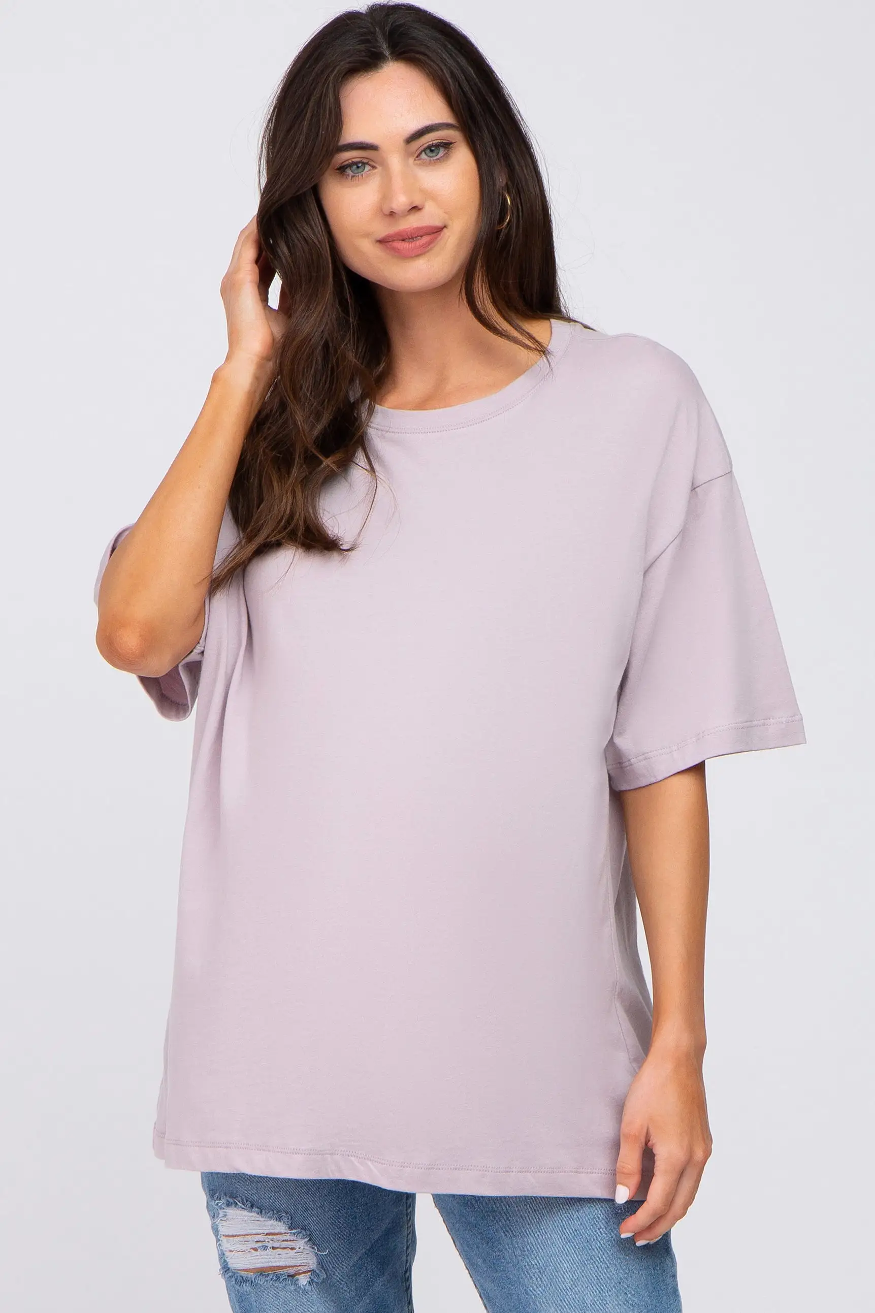 Lavender Basic Oversized Maternity Tee