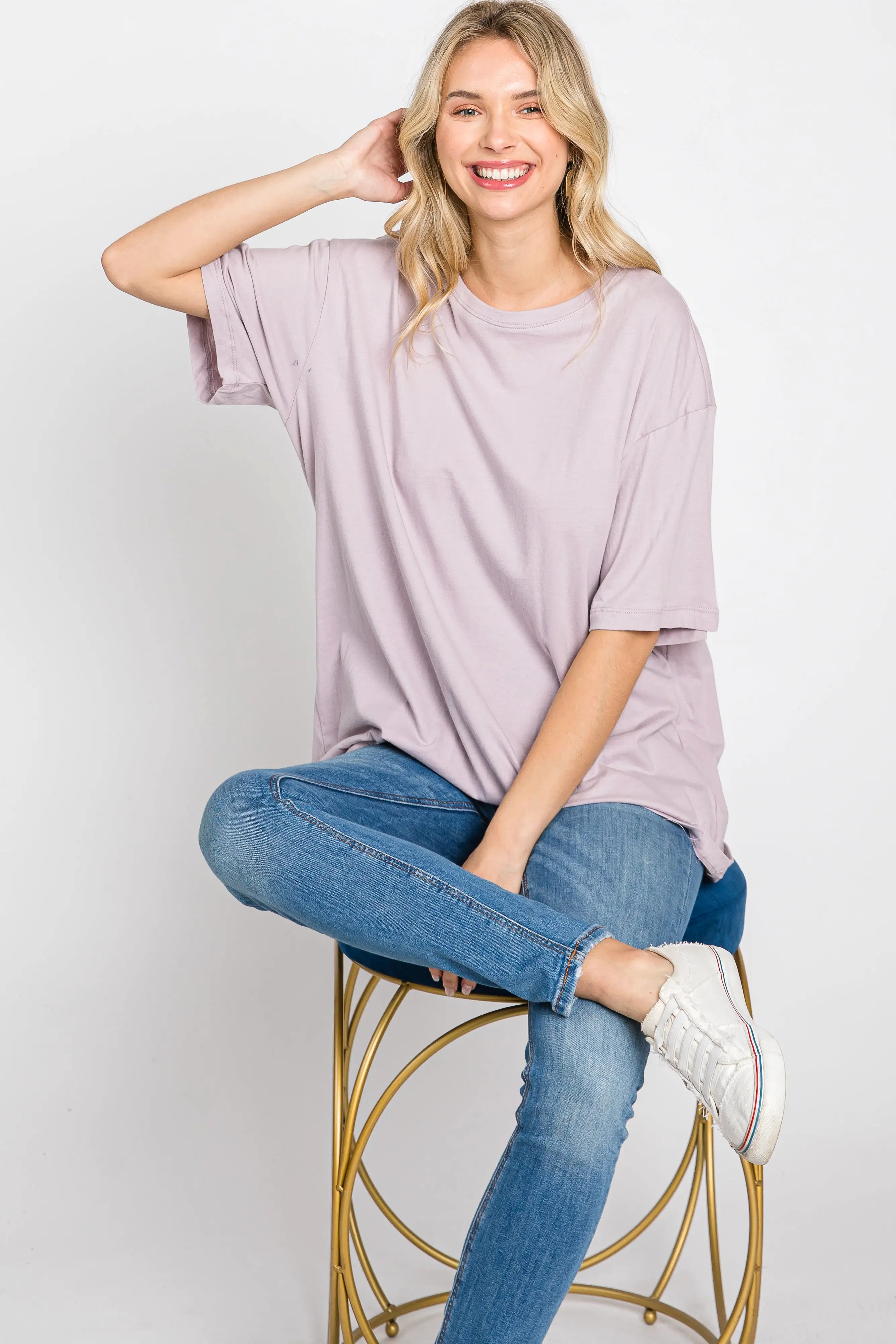 Lavender Basic Oversized Maternity Tee