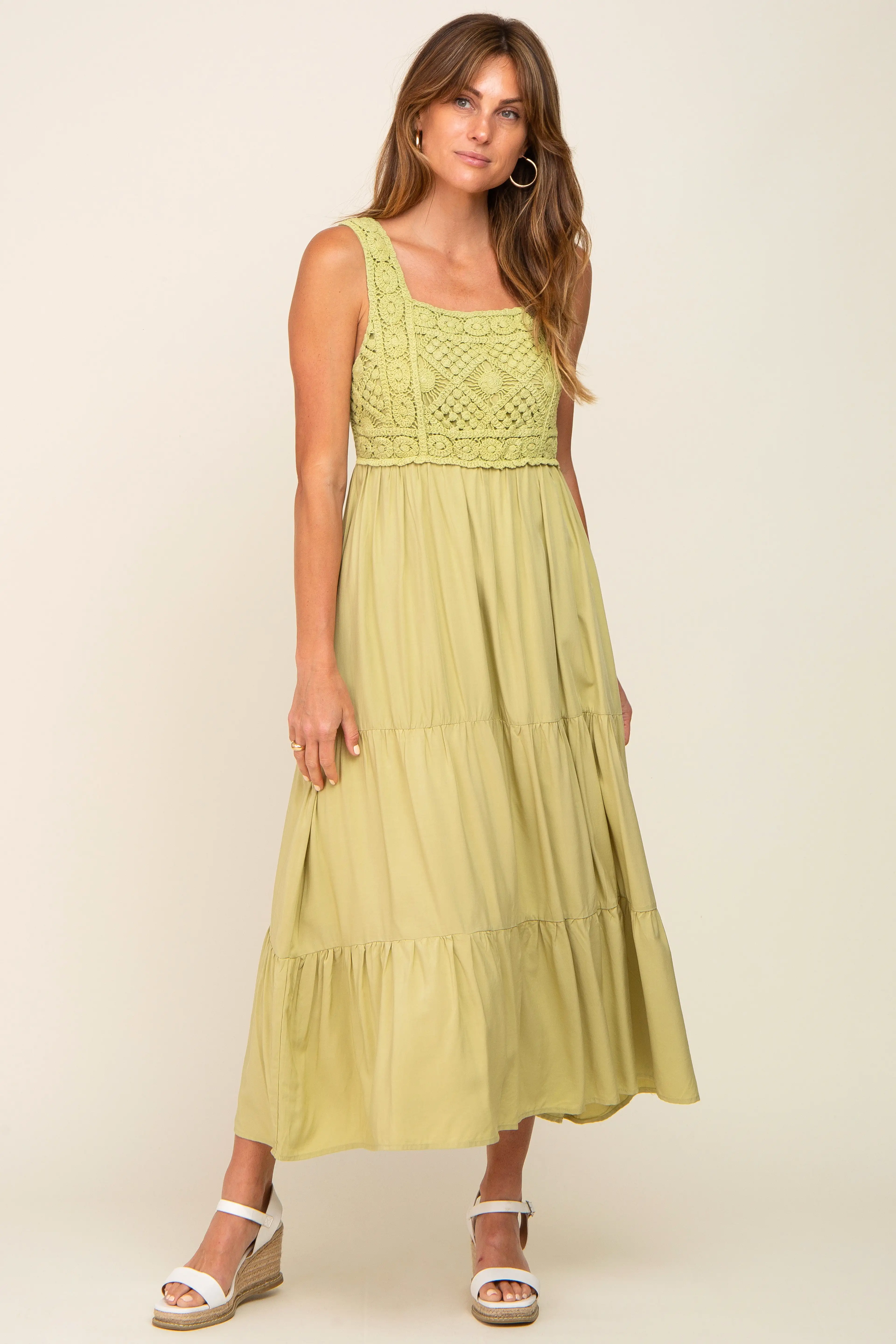 Lime Crochet Tiered Midi Dress