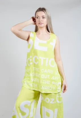 Linen Vest Top with Large Lettering in Sun Print