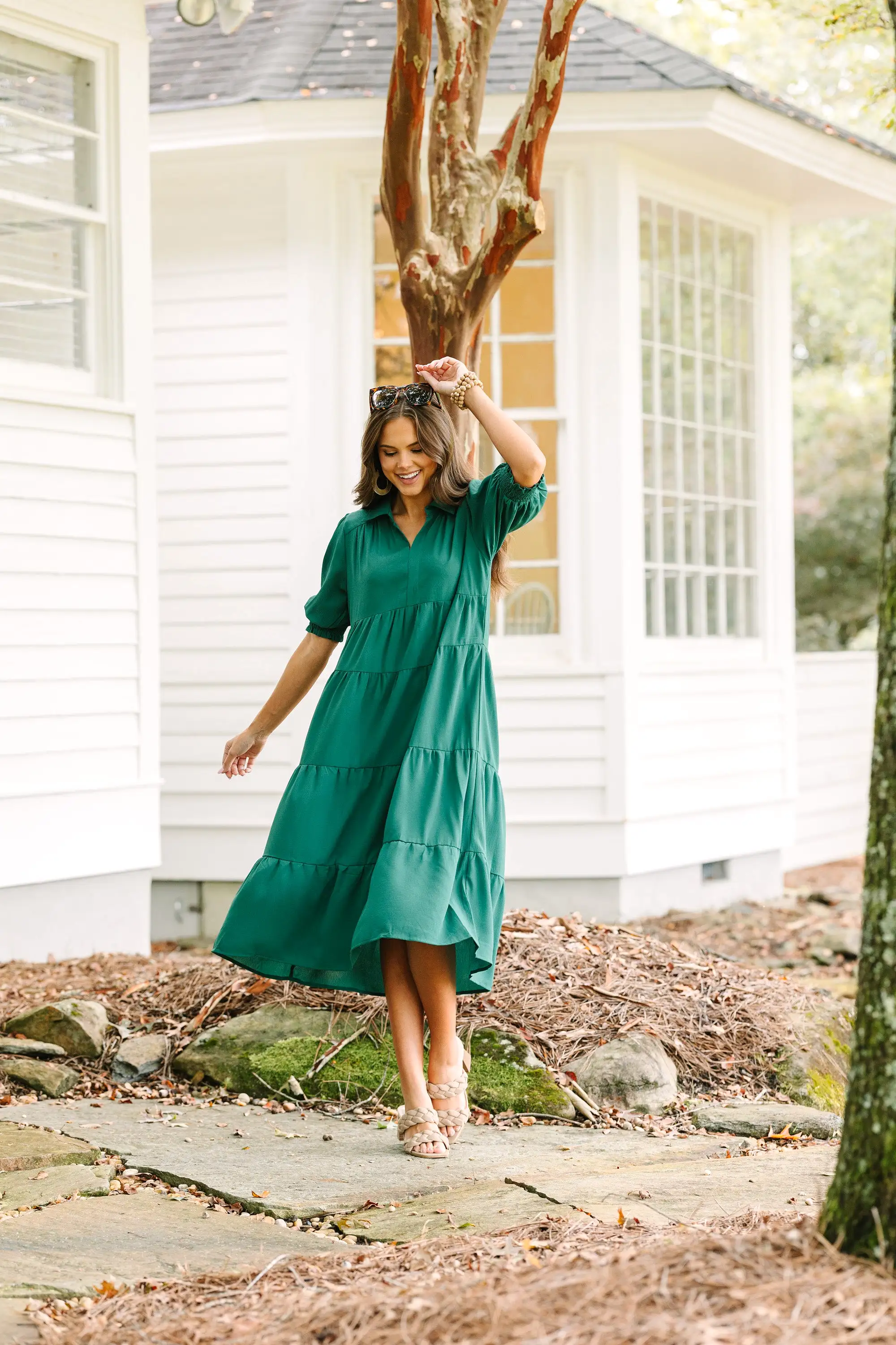 Looking For You Forest Green Tiered Midi Dress