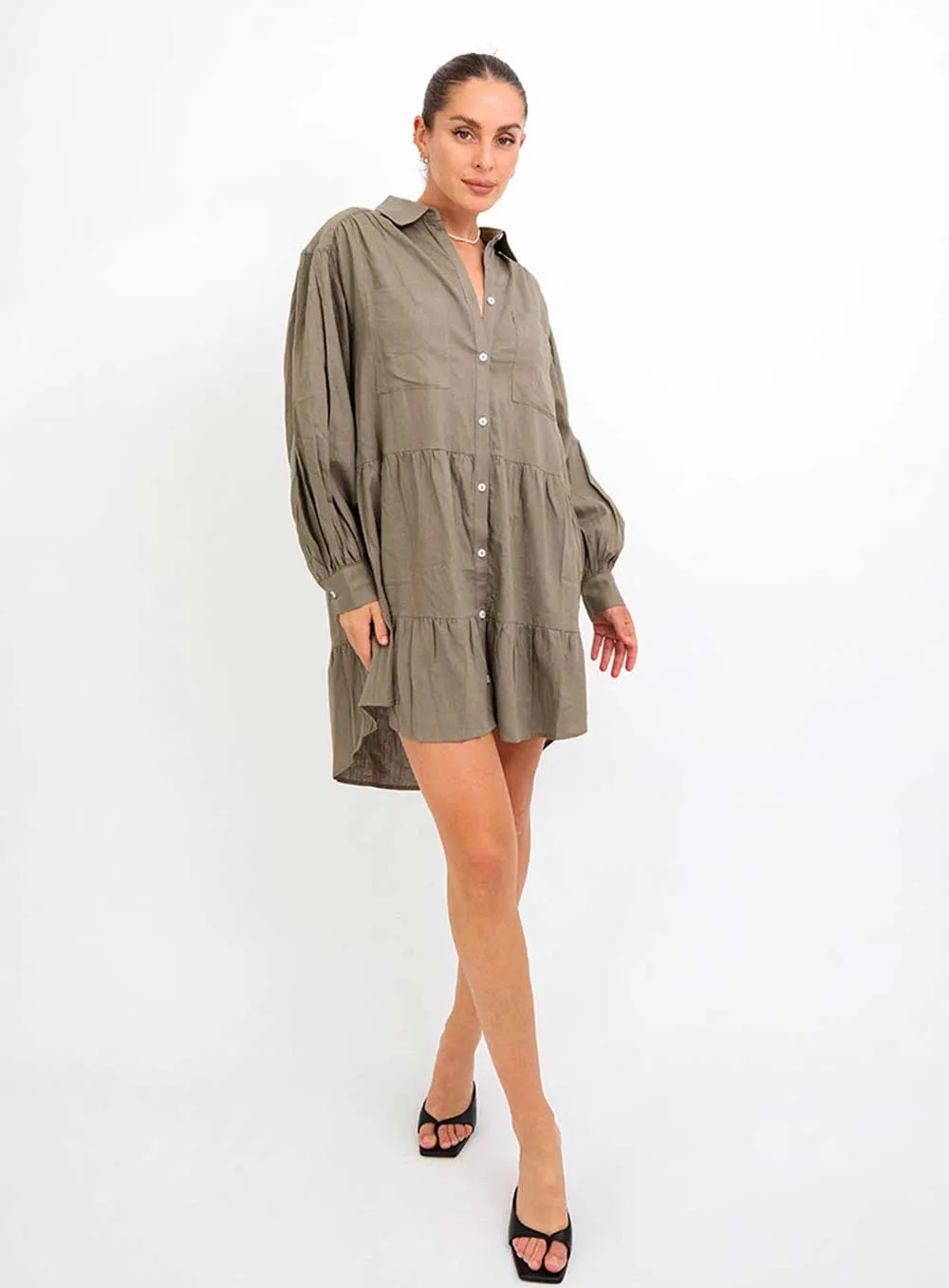 Luna Shirt Dress-KHAKI