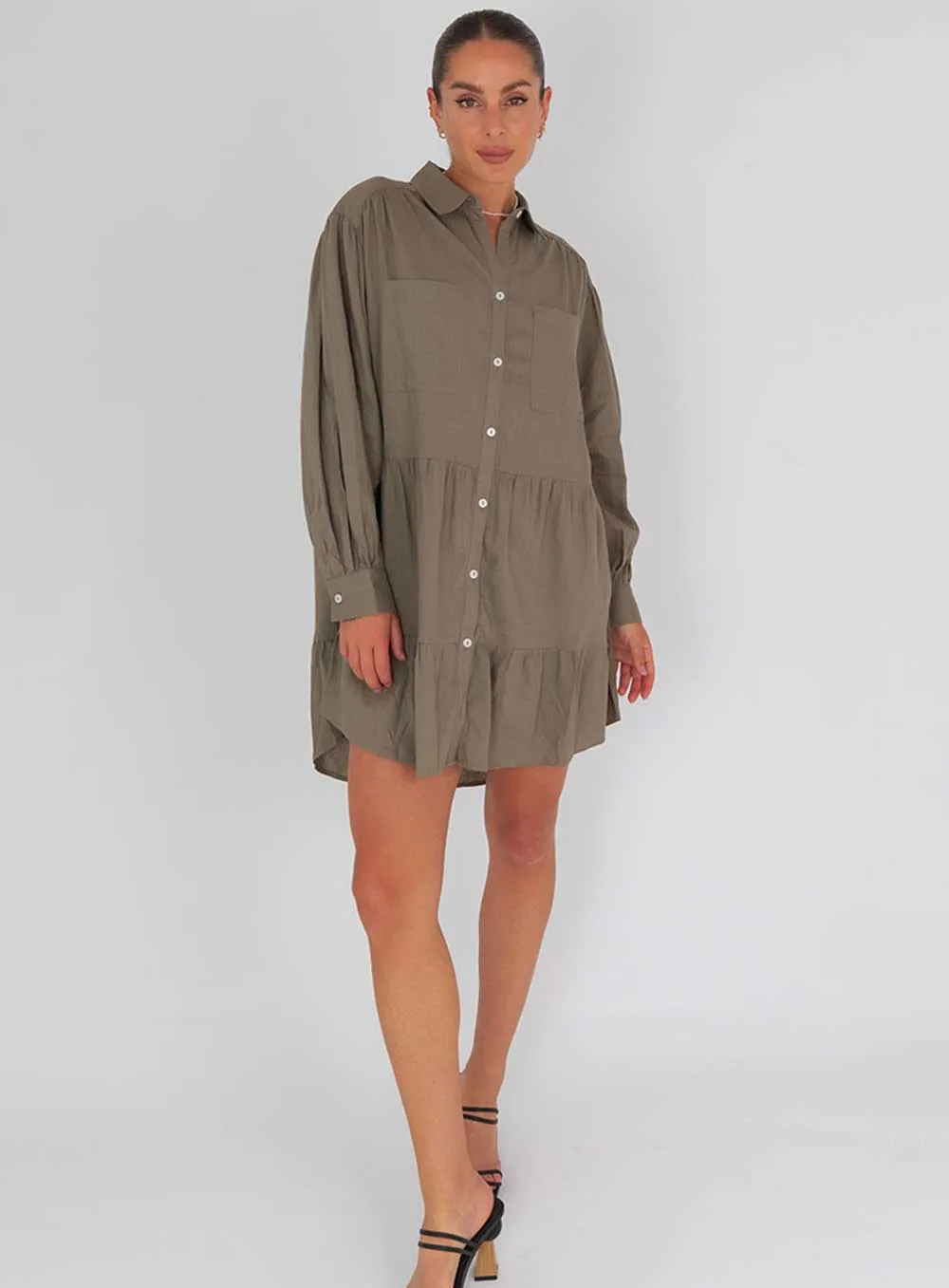 Luna Shirt Dress-KHAKI