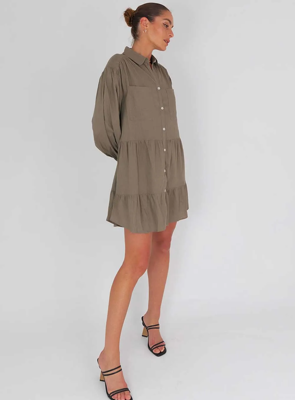 Luna Shirt Dress-KHAKI