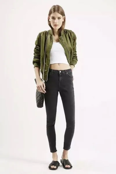 MA1 women's bomber jacket with zipped pocket on sleeve