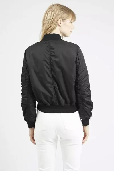 MA1 women's bomber jacket with zipped pocket on sleeve