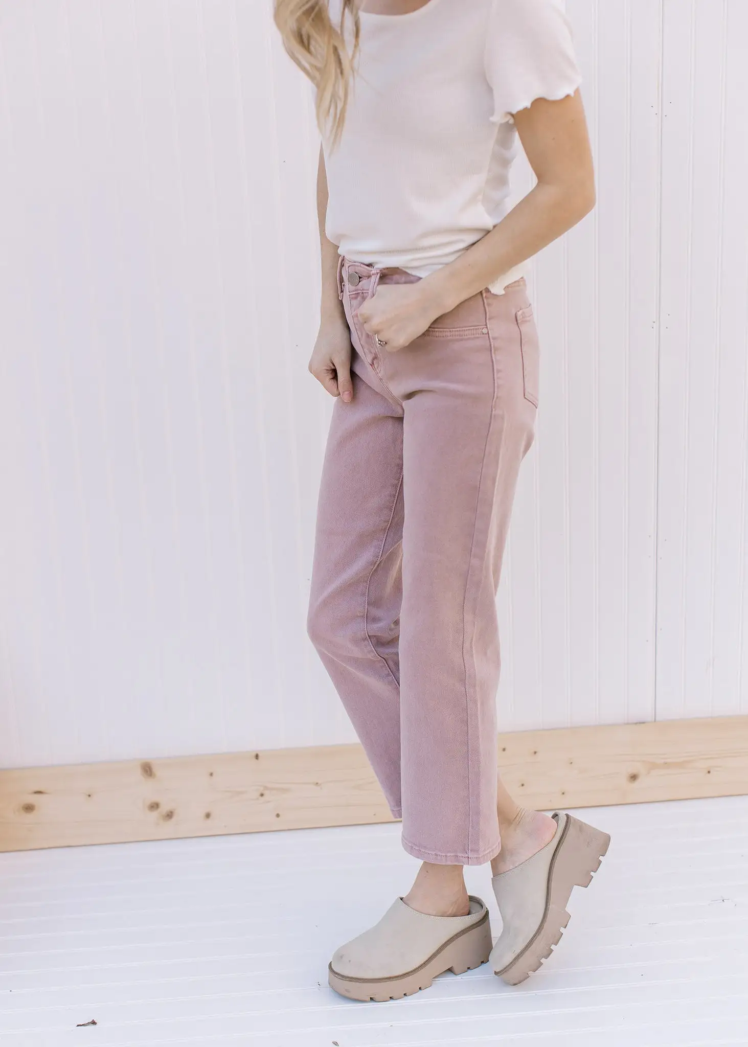 Mauve Mid Rise Cropped Jeans