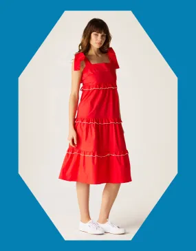 Mirla Beane Tiered Midi Dress Red