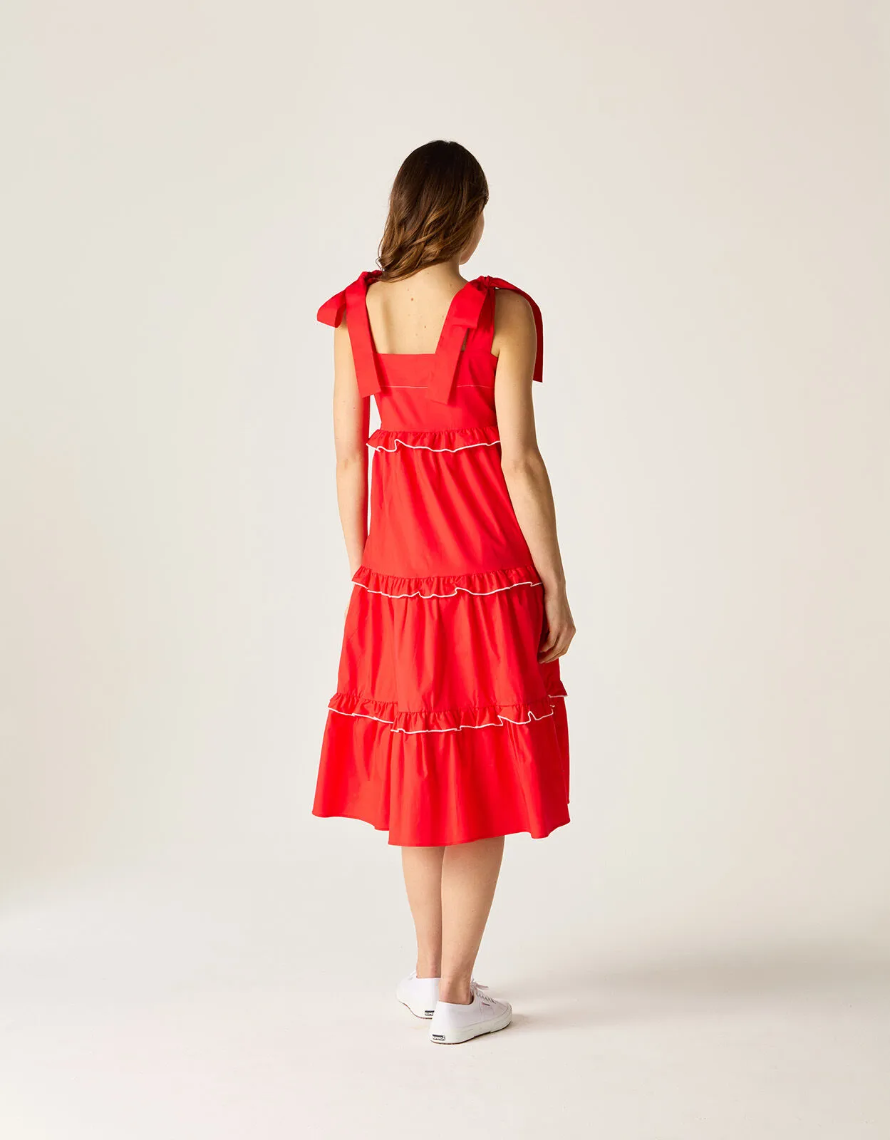 Mirla Beane Tiered Midi Dress Red