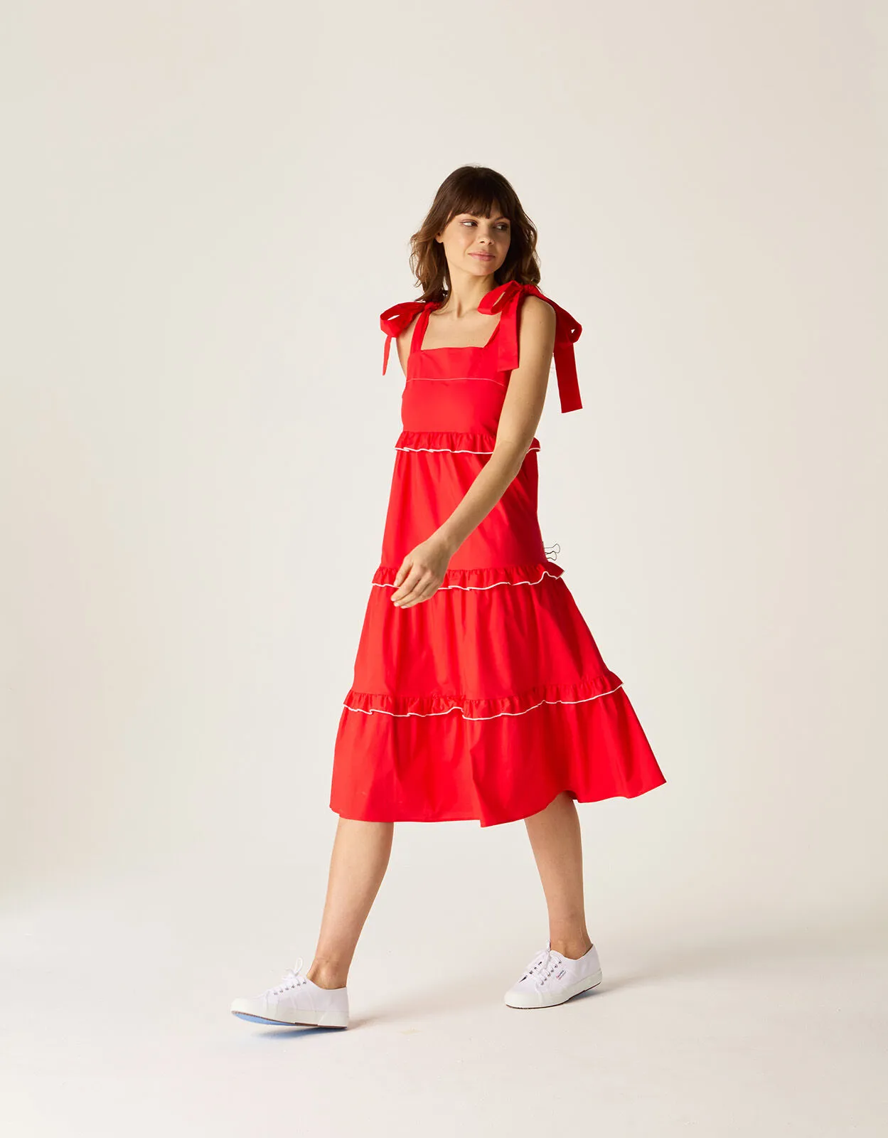 Mirla Beane Tiered Midi Dress Red