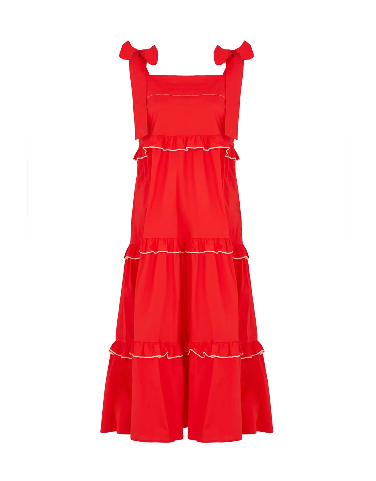 Mirla Beane Tiered Midi Dress Red