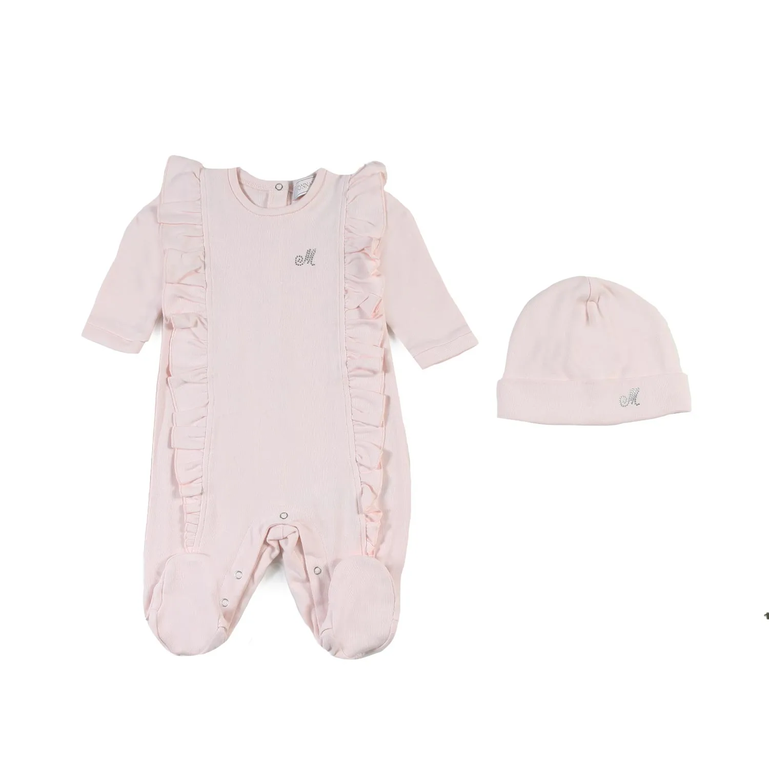 Monnalisa Monnalisa Light Pink Romper Set With Beanie