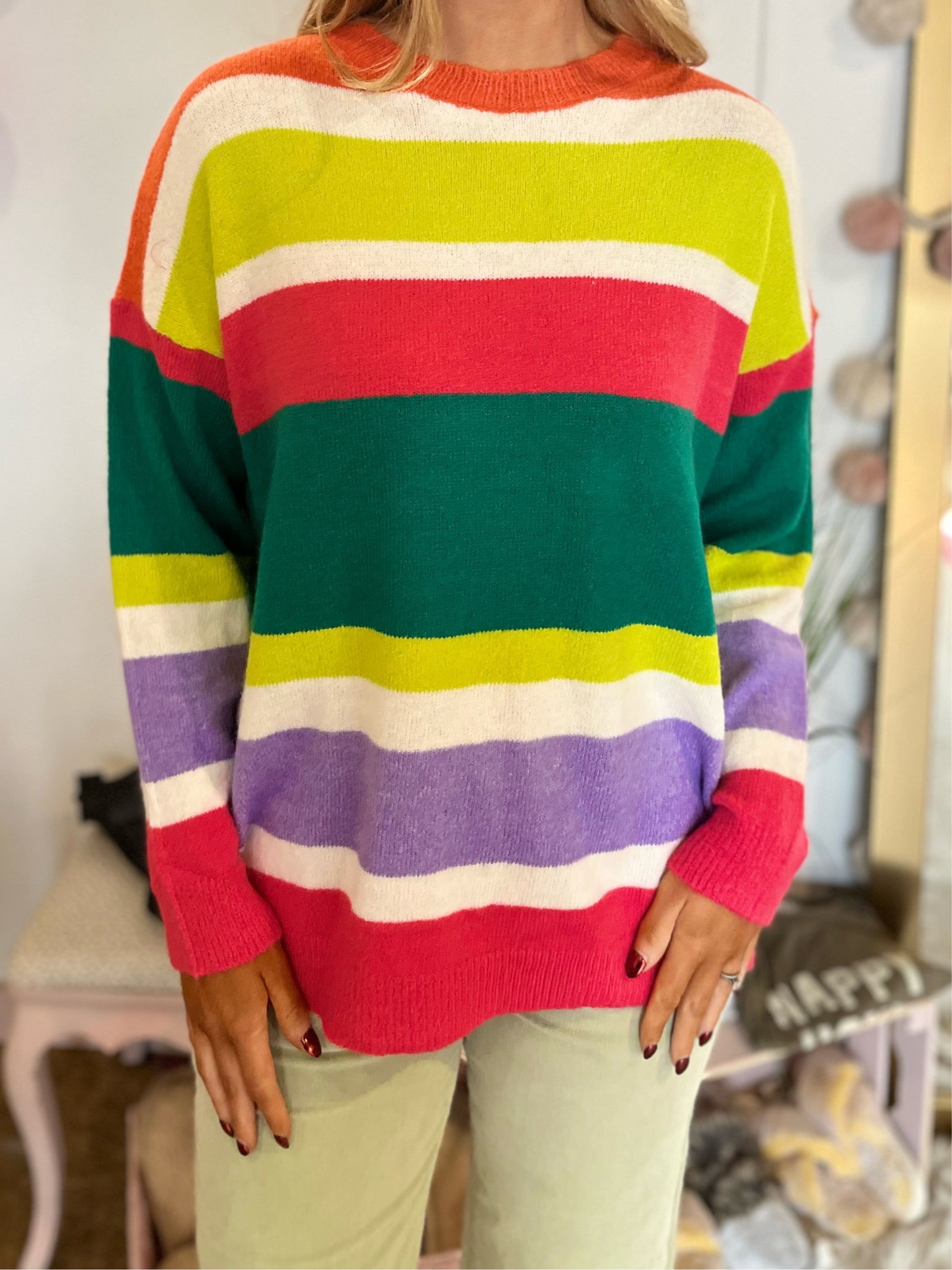 Multicolor Striped Speckled Pullover