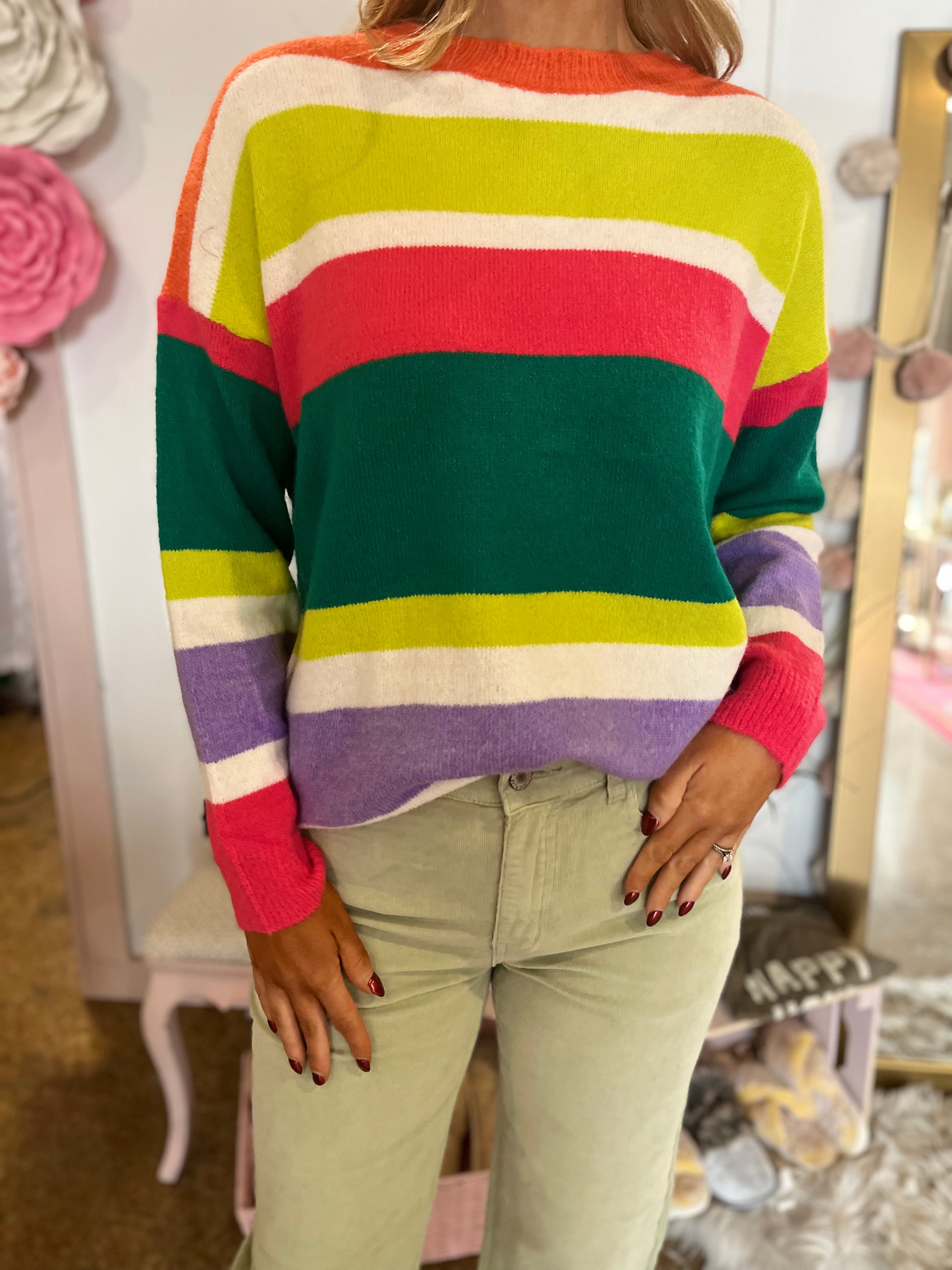 Multicolor Striped Speckled Pullover