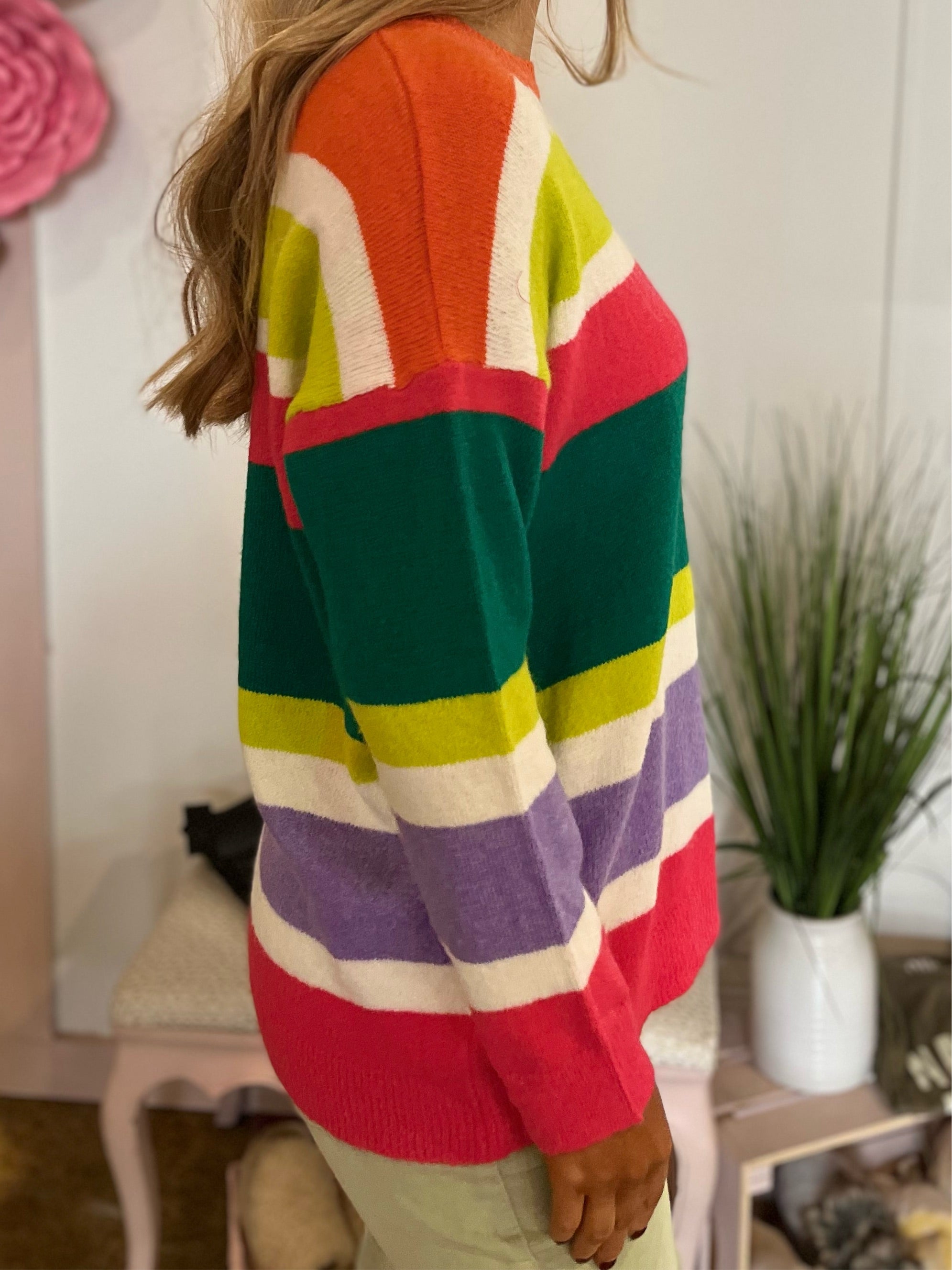 Multicolor Striped Speckled Pullover