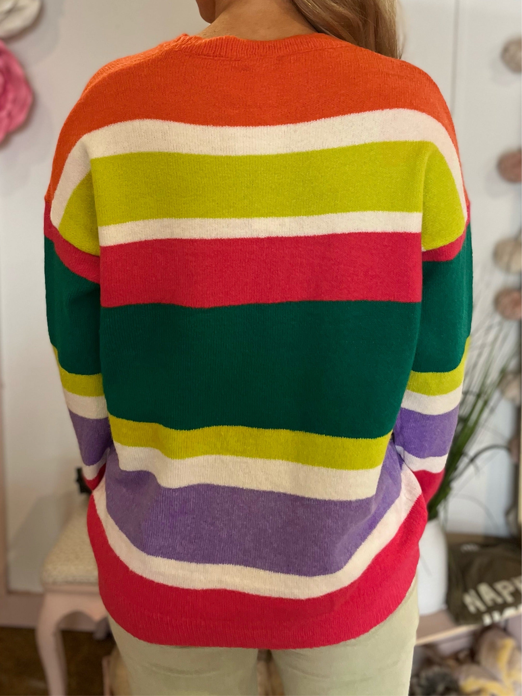 Multicolor Striped Speckled Pullover