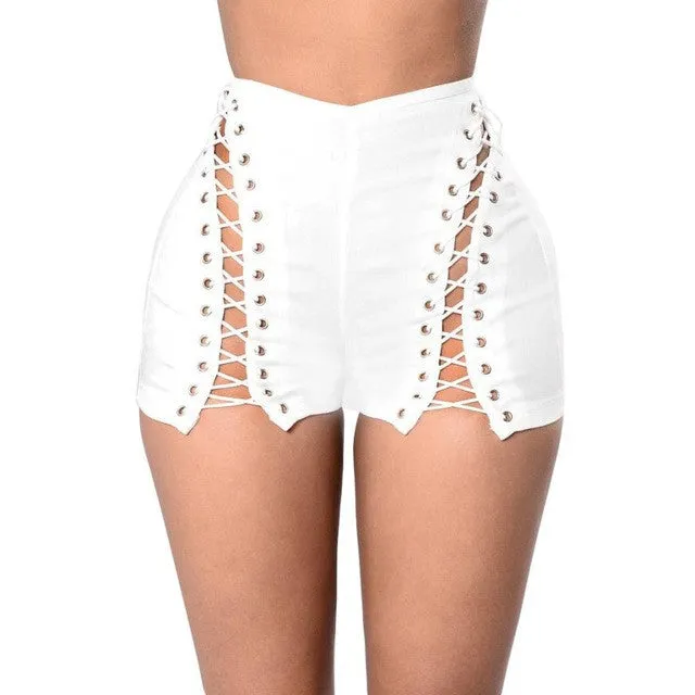 New  Women's Bandage Short Femme Skinny High Waist Zipper Fly Stretch Slim Women Shorts Sexy Black White S/XL #63 GS