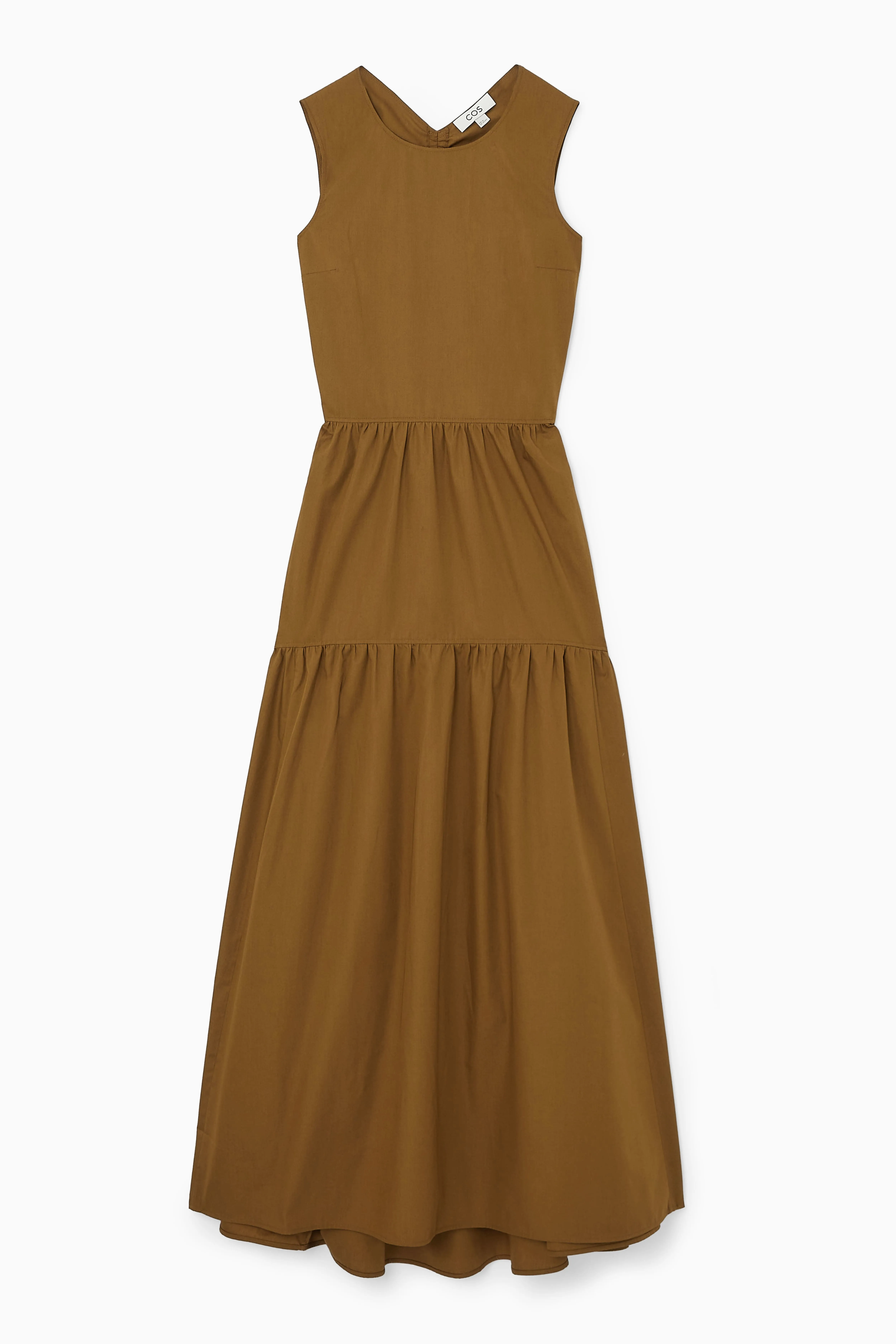 OPEN-BACK TIERED MIDI DRESS - Round neck - Sleeveless - OCHRE - Ladies | H&M GB