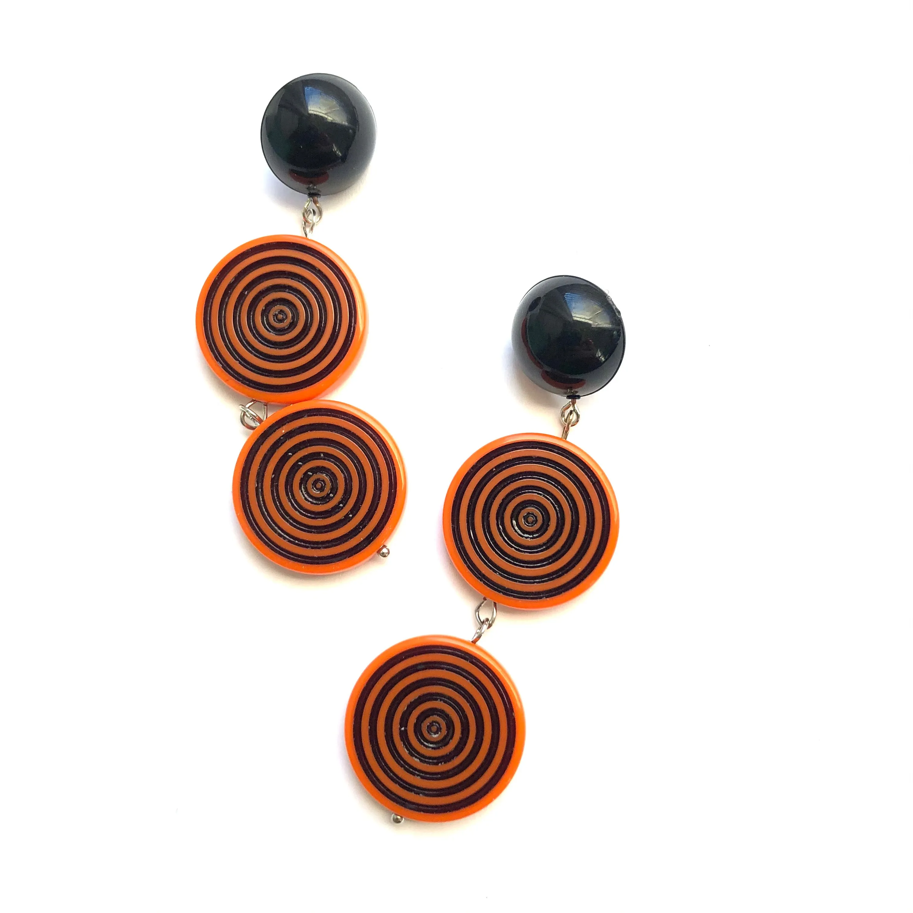 Orange & Black TurnTable Statement Earrings