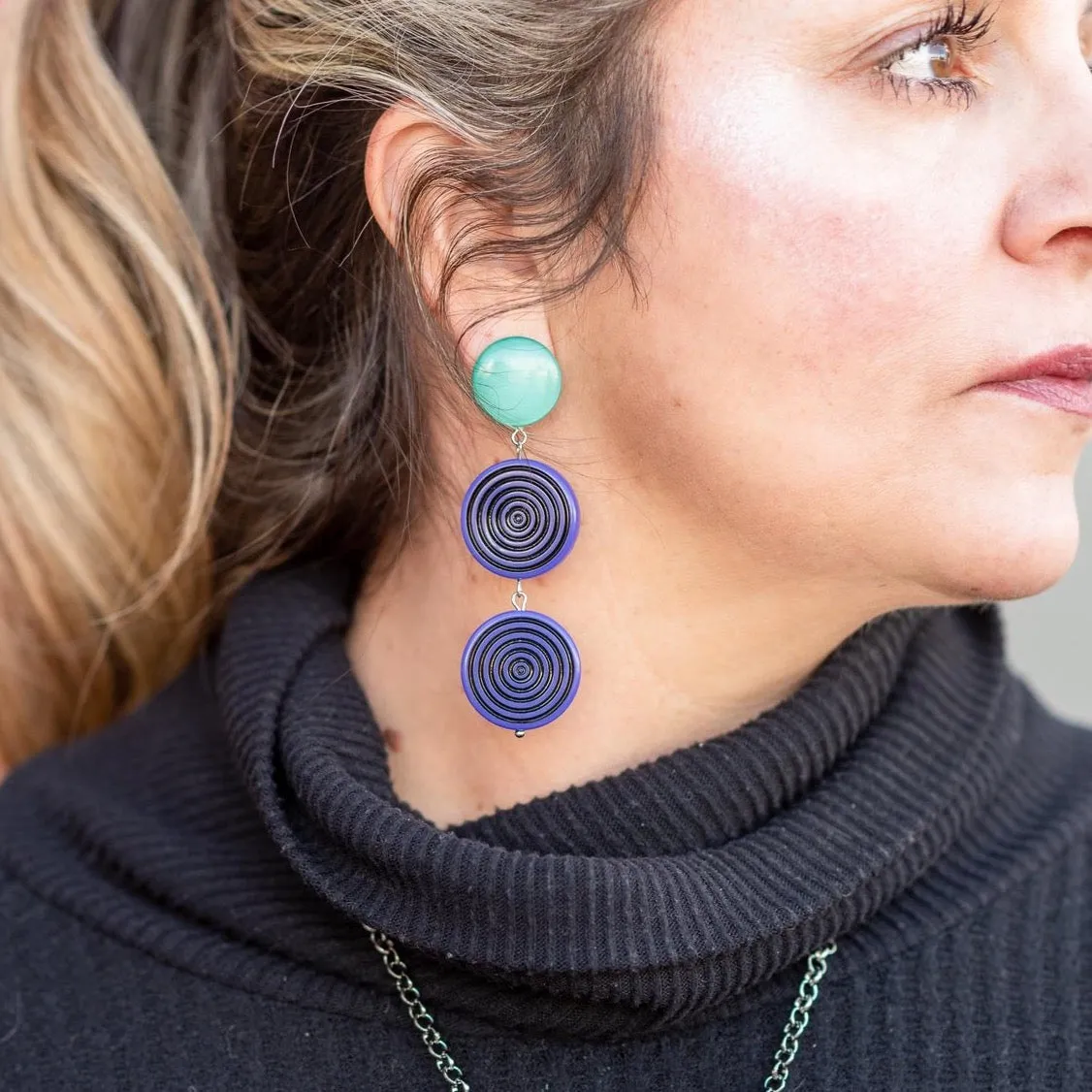 Orange & Black TurnTable Statement Earrings