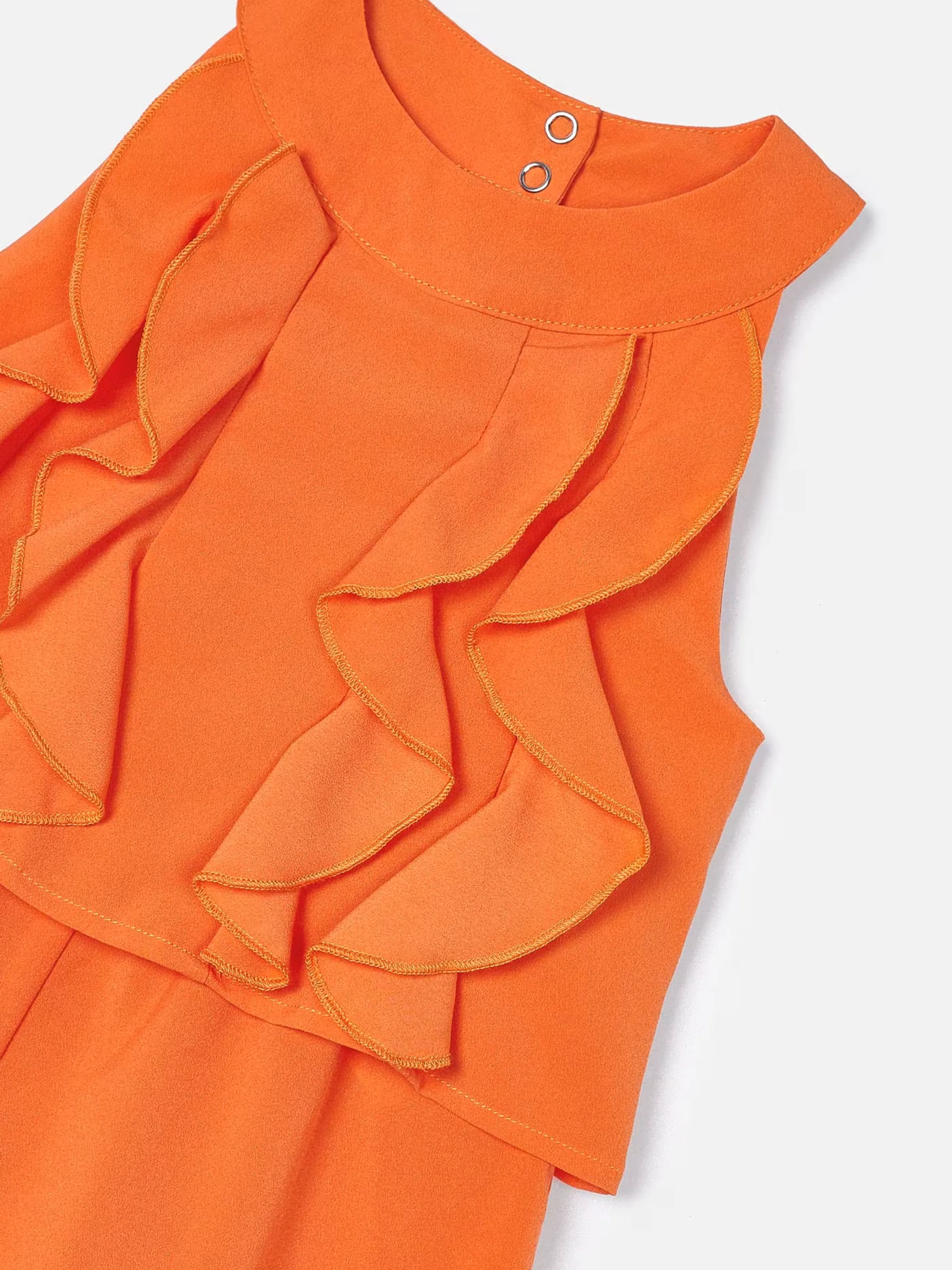 Orange Ruffled Crepe Romper - Girl