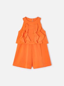 Orange Ruffled Crepe Romper - Girl