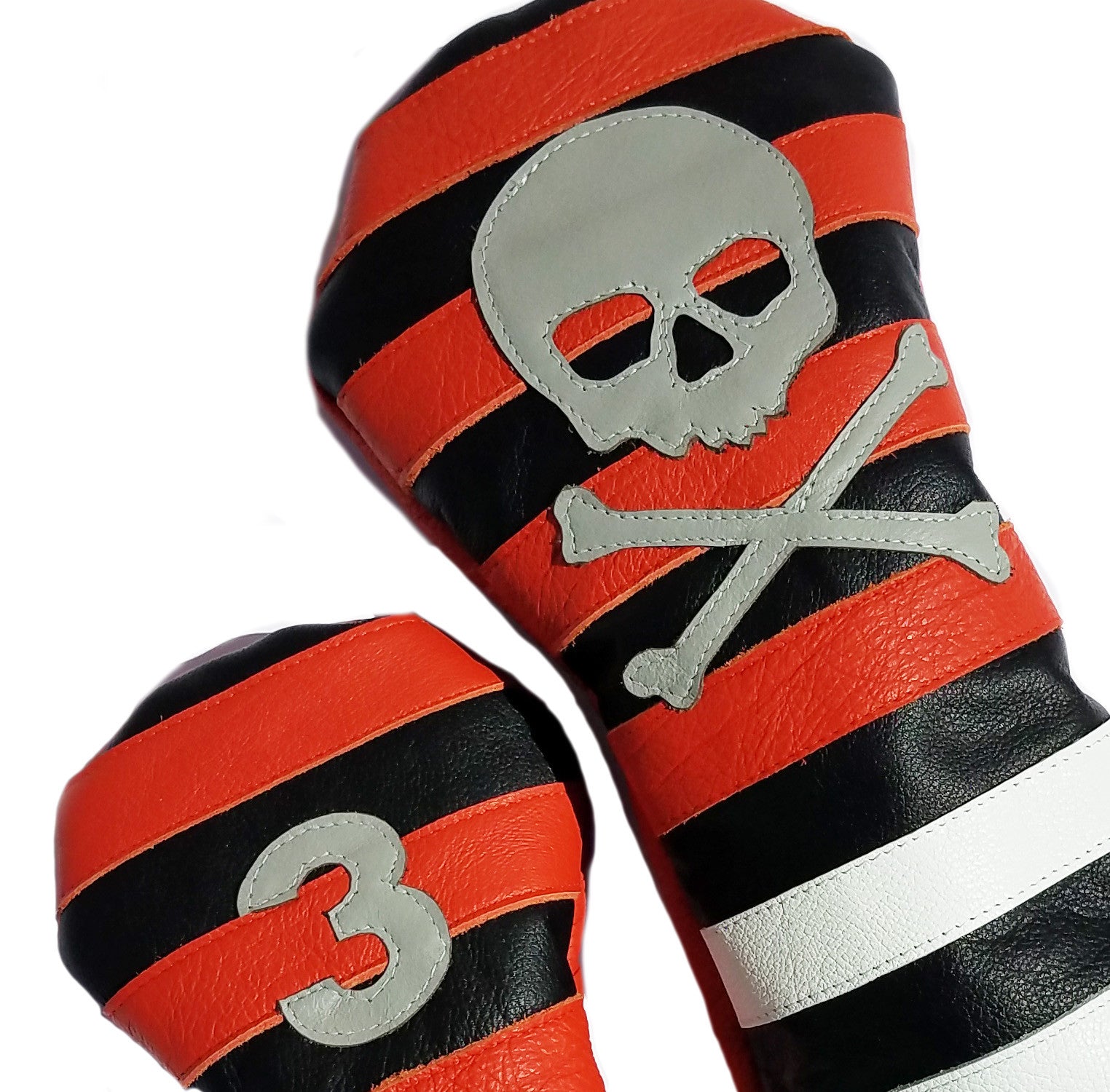 Orange Rugby Stripe with Skull & Bones Pair of Headcovers