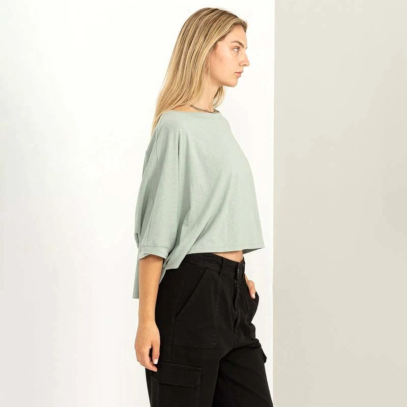 Oversized Drop Shoulder Cropped Basic Tee