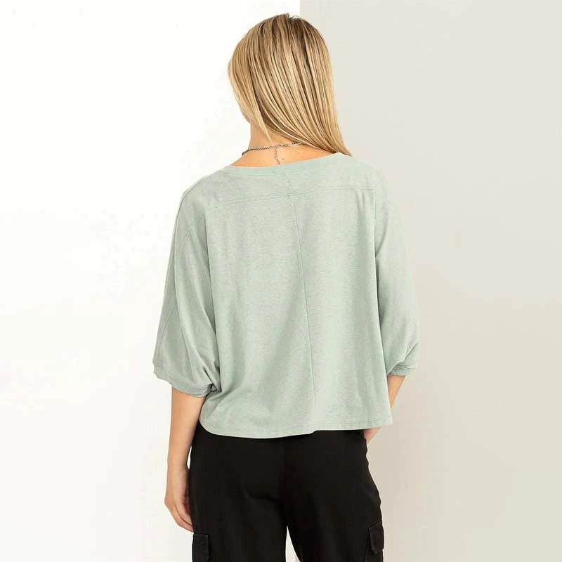 Oversized Drop Shoulder Cropped Basic Tee