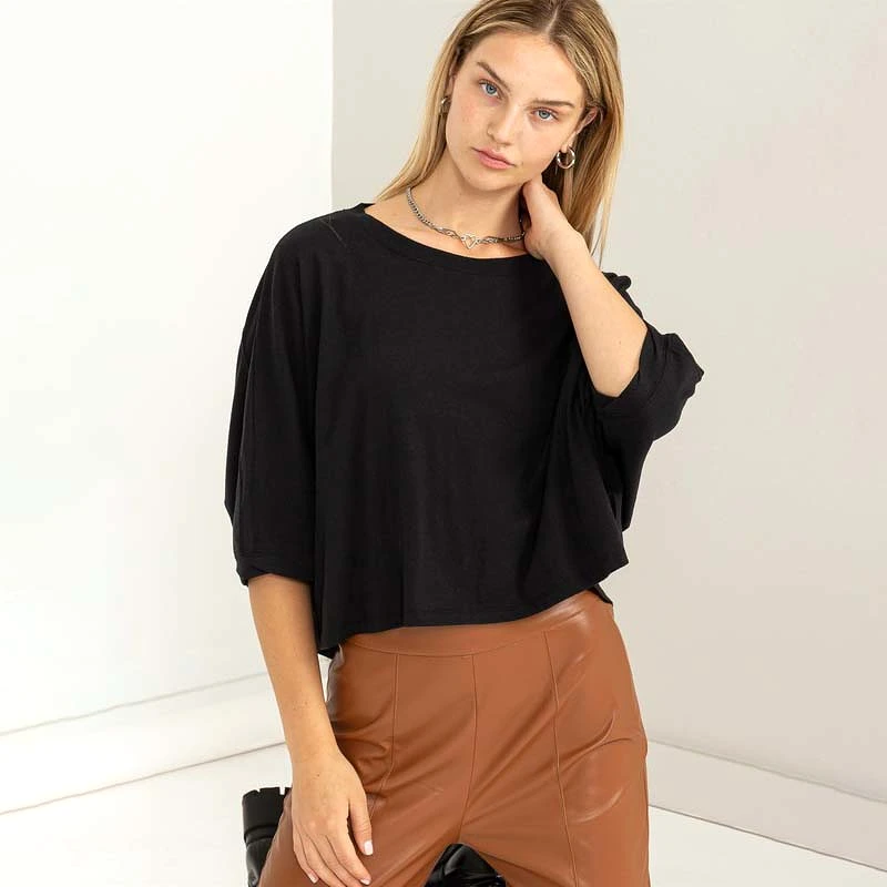 Oversized Drop Shoulder Cropped Basic Tee