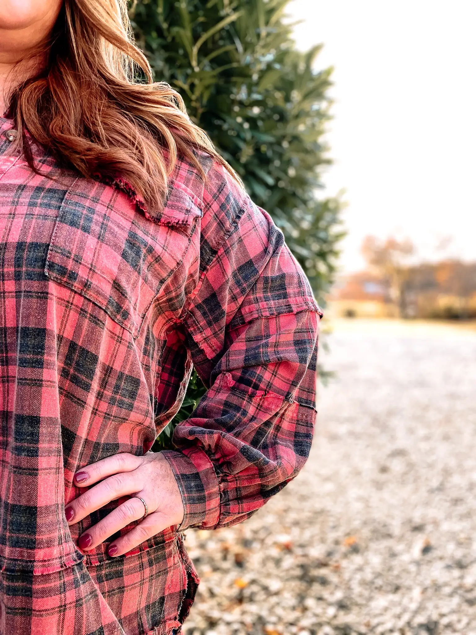 Oversized Mineral Wash Plaid Shirt PLUS