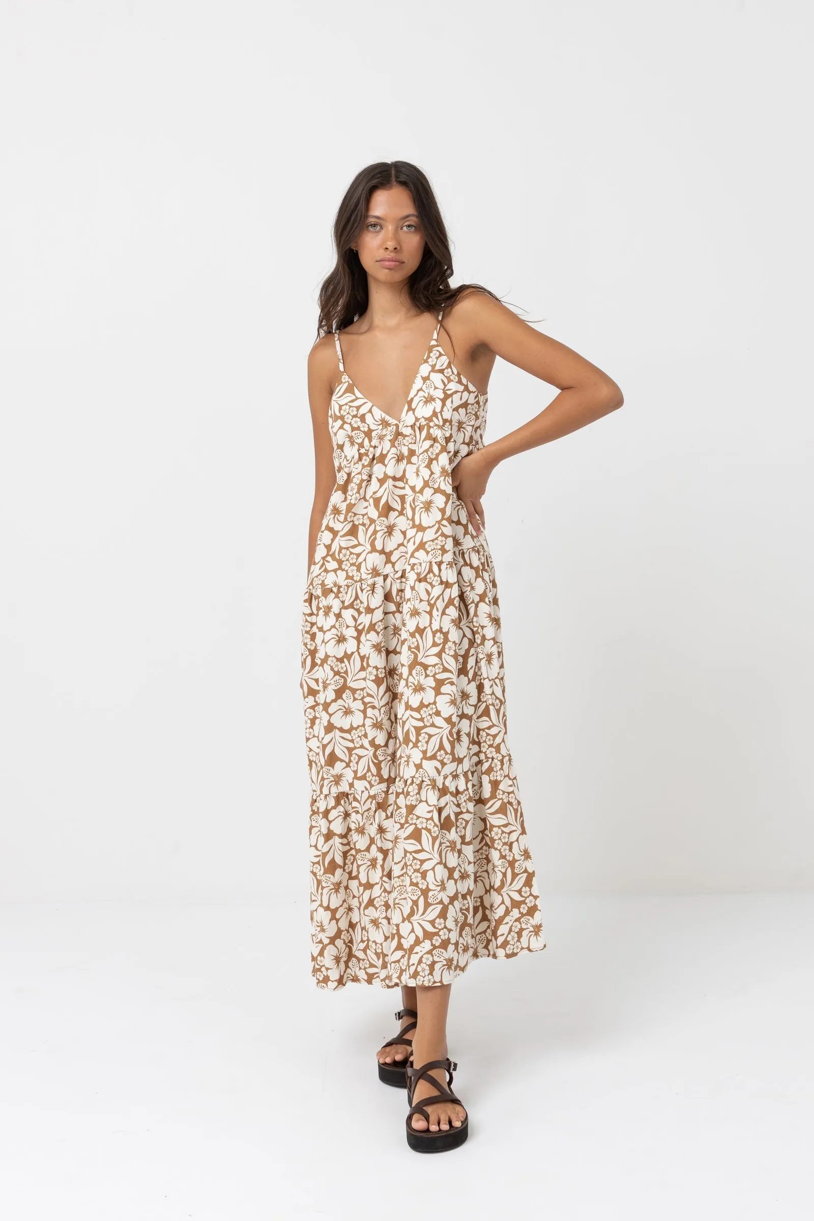 Pacific Tiered Midi Dress Golden