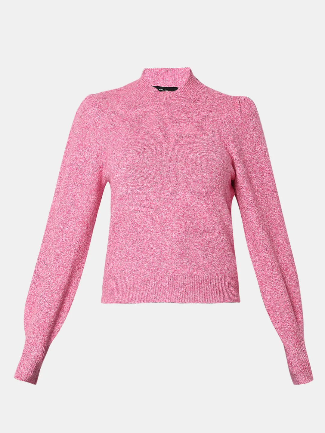 Pink High Neck Melange Yarn Pullover