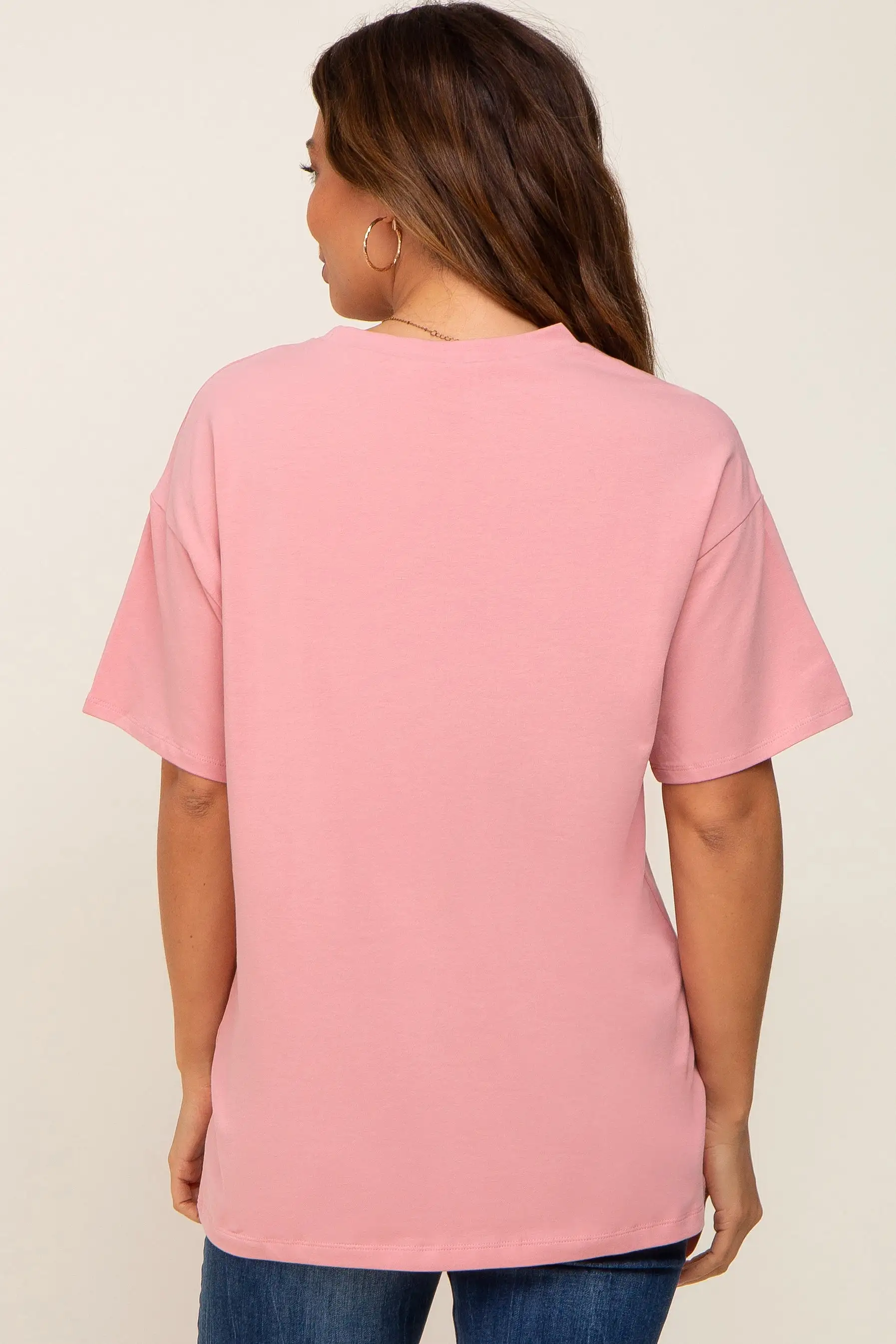 Pink Oversized Basic Maternity Tee