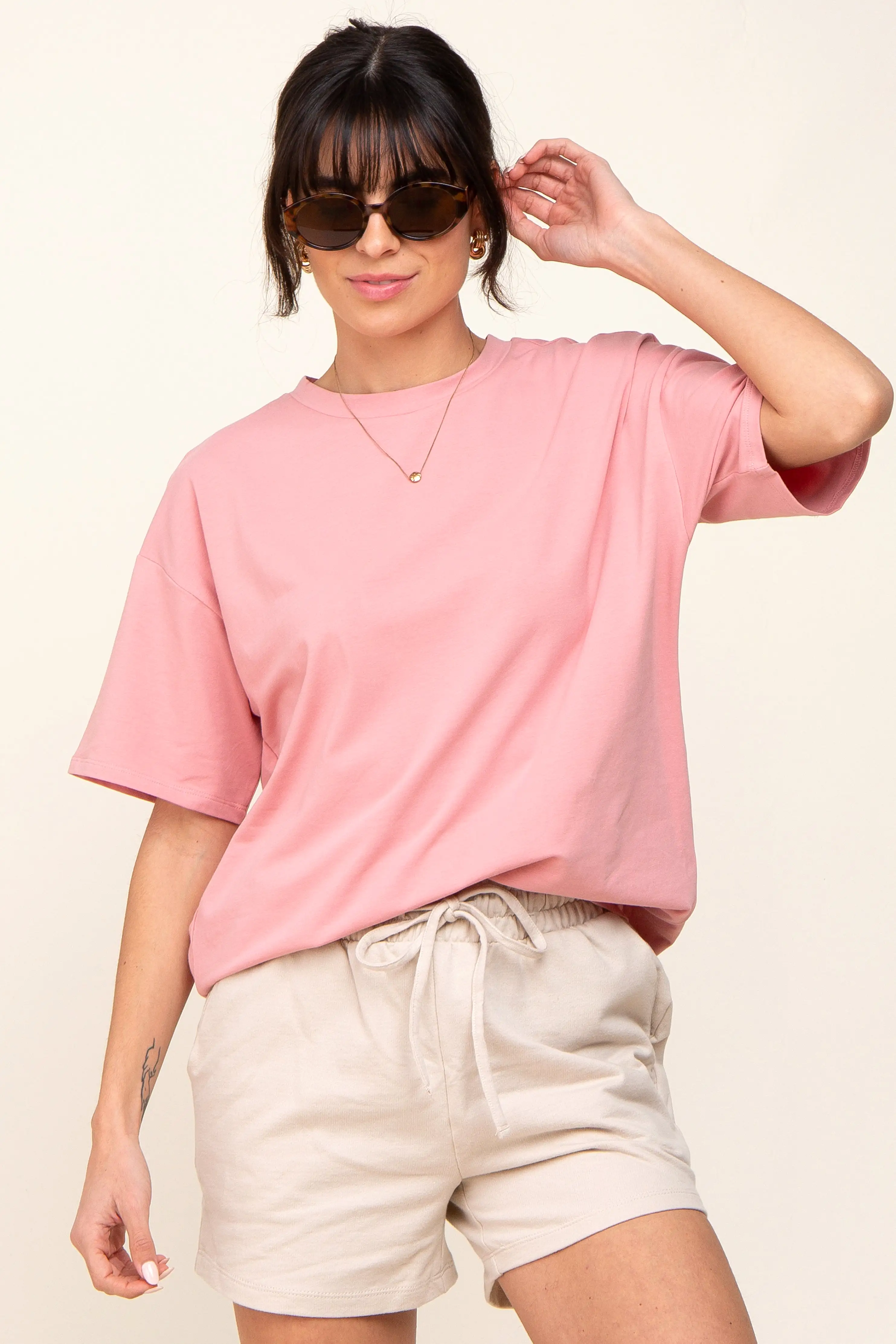 Pink Oversized Basic Maternity Tee